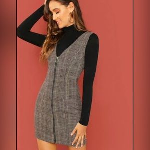 zip up plaid overall dress